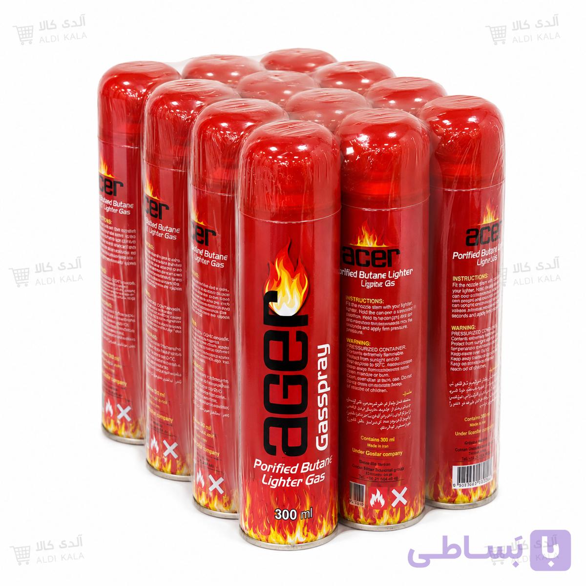 گاز فندک آگر مدل FH3 حجم 300 میلی‌لیتر بسته 12 عددی — تصویر 1