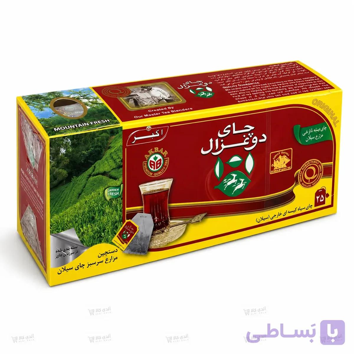 چای کیسه‌ای دو غزال اصل سیلان ۲۵ عددی — تصویر 1