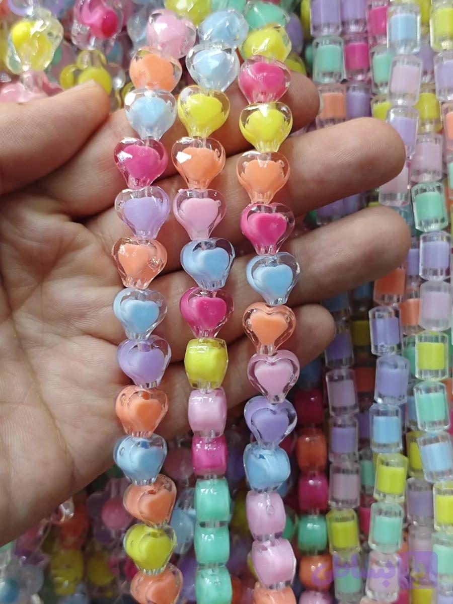 مهره رنگی شفاف طرح قلب بزرگ