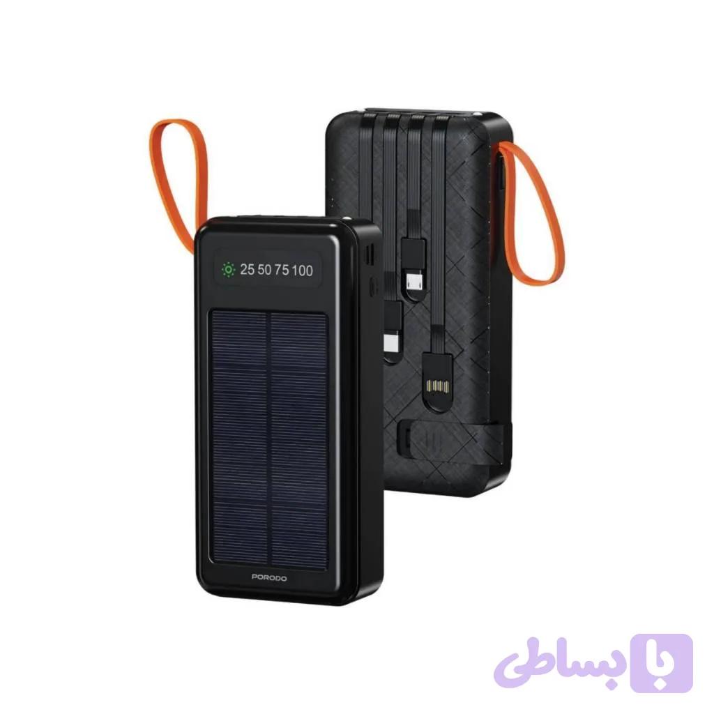پاوربانک 10.5 وات پرودو مدل PIANO SOLAR PDPBB307BK ظرفیت 20000 میلی‌آمپرساعت به همراه کابل USB-C، USB-A، لایتنینگ و MicroUSB — تصویر 1