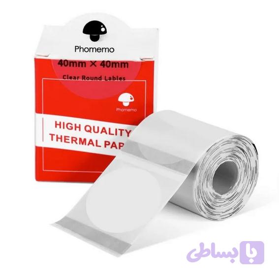 رول لیبل پرینتر حرارتی گرد شفاف فوممو سایز 40×40 میلی‌متر (180 عددی) – مدل Phomemo XY4040-180TT