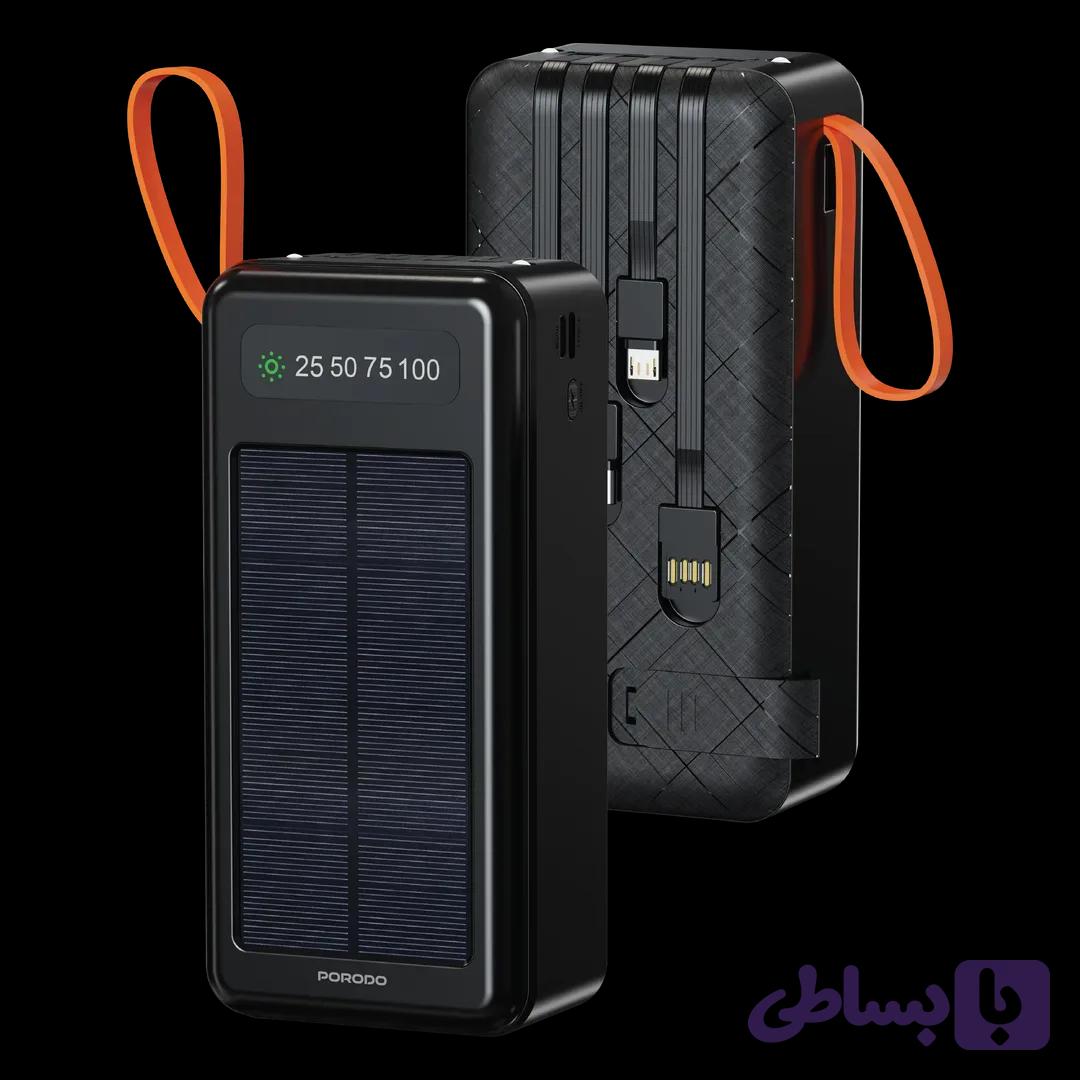 پاوربانک خورشیدی پرودو 30000 میلی آمپر با کابل‌های داخلی مدل Piano Solar PDPBB308BK — تصویر 1
