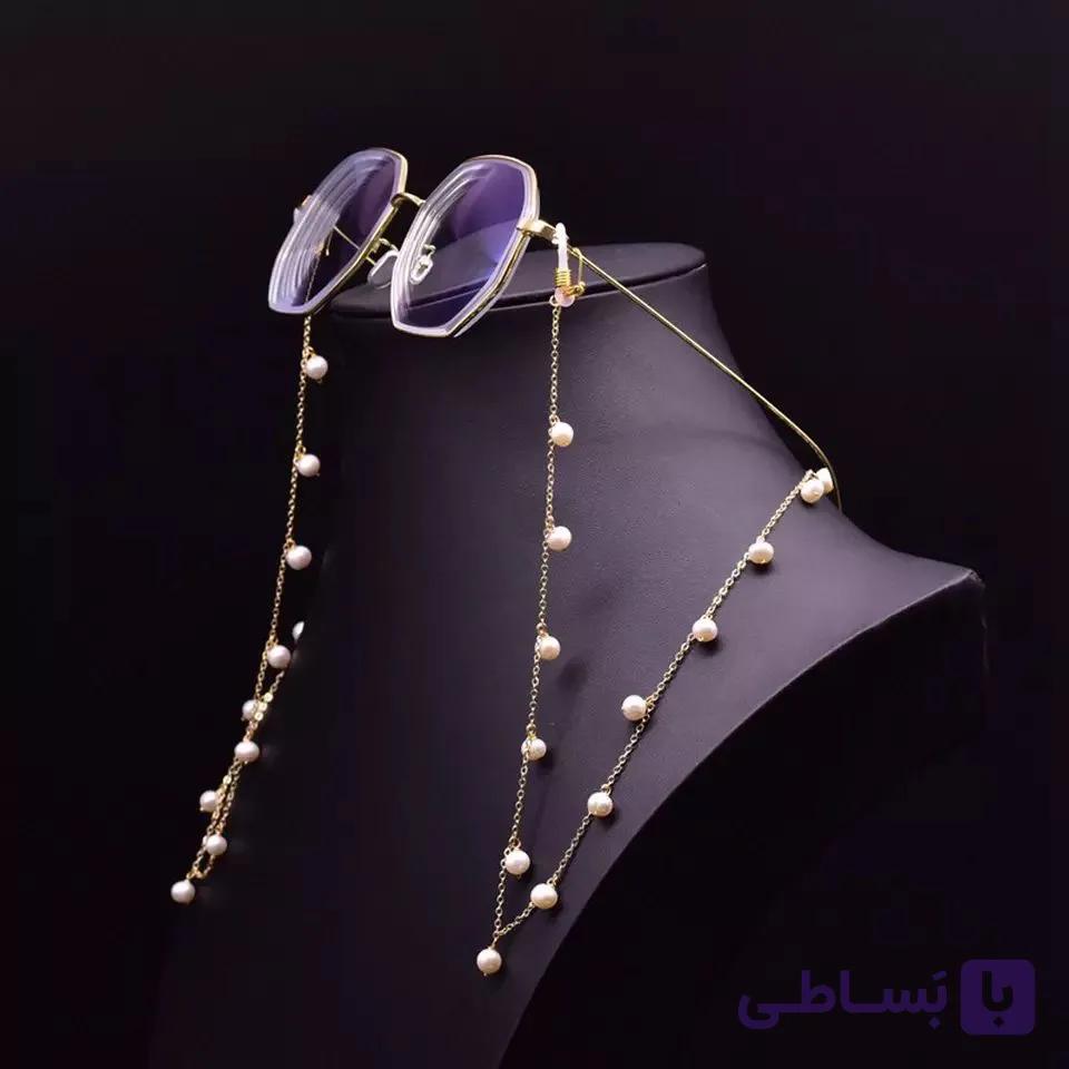 بند عینک زنجیری مرواریدی طلایی