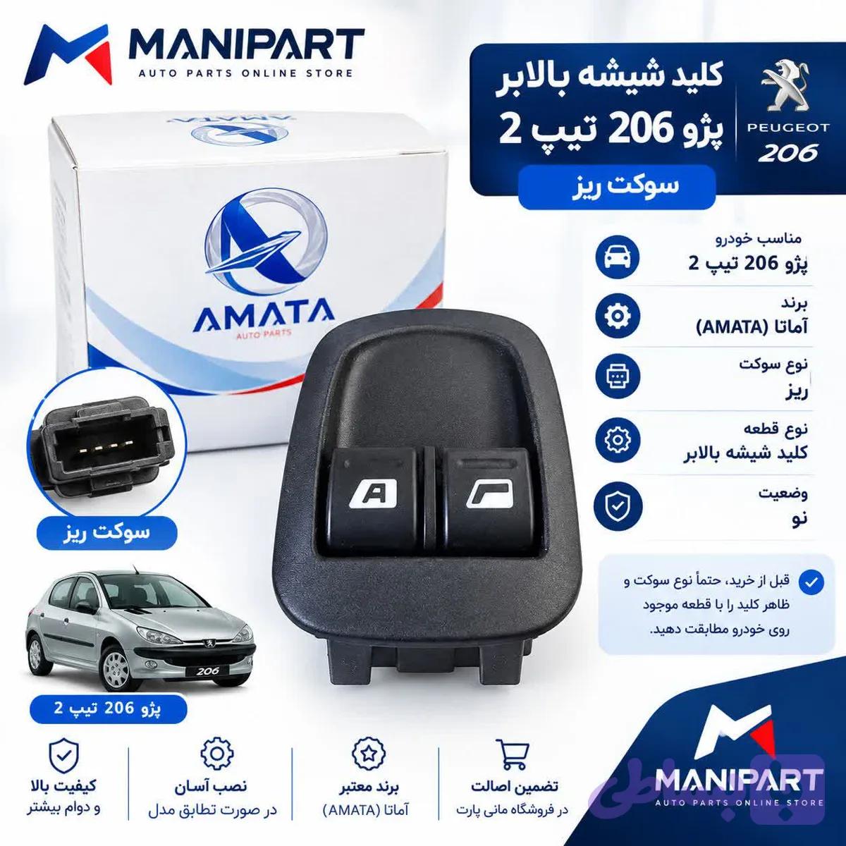 کلید شیشه بالابر پژو 206 (تیپ 2 ) سوکت ریز — تصویر 1