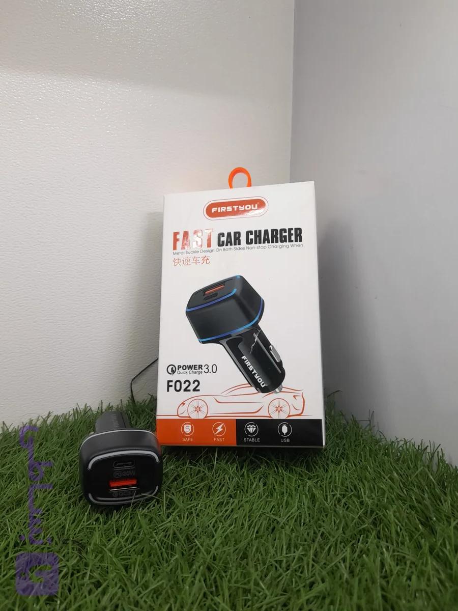 شارژر فندکی Firstyou مدل F022 توان ۳۸ وات با دو پورت USB و تایپ سی