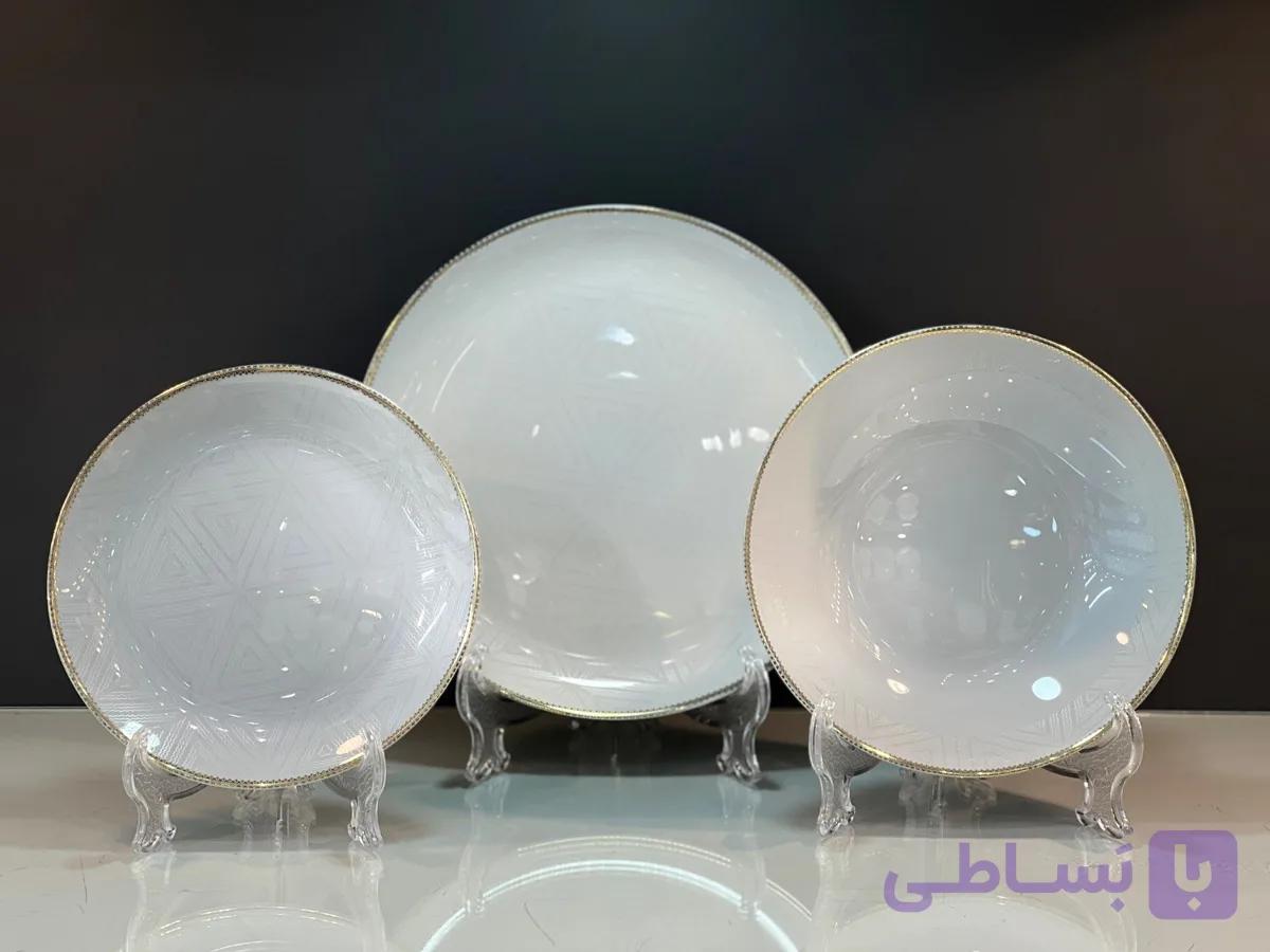 سرویس ۲۶پارچه سورنا اوپال طرح برمودا سفید لب طلا