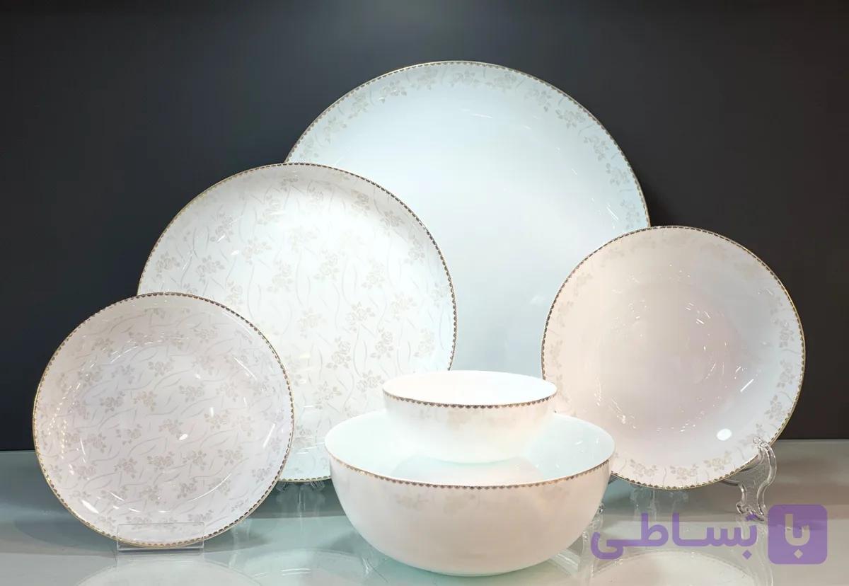 سرویس ۲۶پارچه اپال طرح مالابو سفید لب طلا — تصویر 1