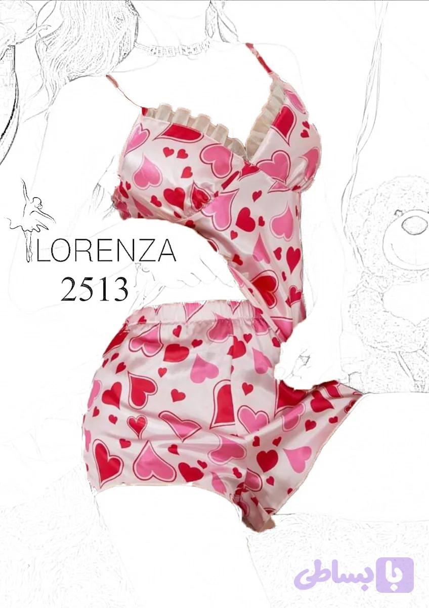 ست تاپ و شورتک ساتن لورنزا طرح قلب کد ۲۵۱۳ | Lorenza — تصویر 1