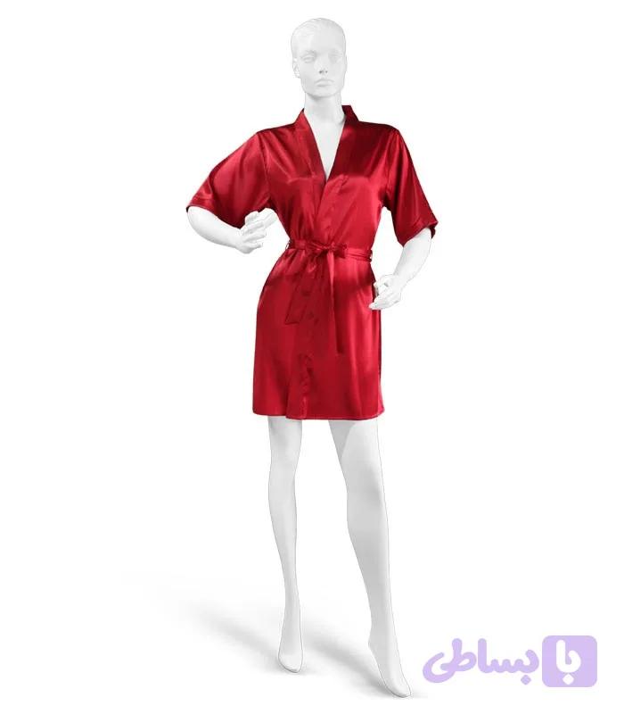 ربدوشامبر ساتن نگین‌دار EMA کد ۳۵۳۲ | زرشکی و قرمز — تصویر 1
