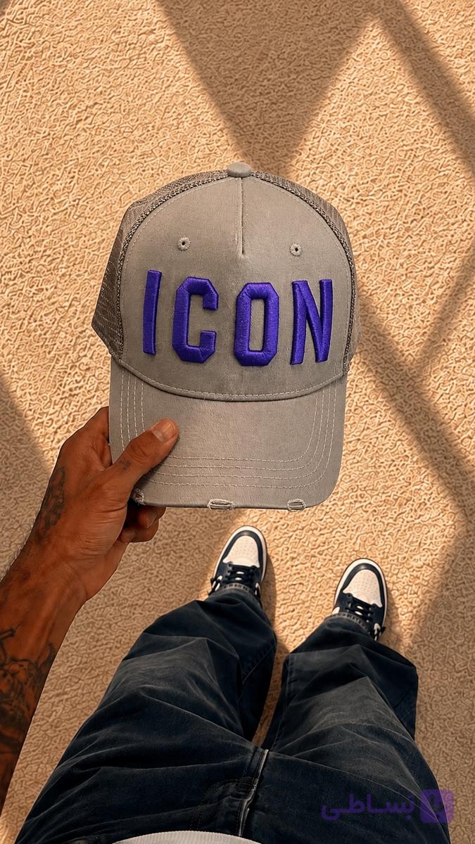 کلاه کپ سفید  ICON  گلدوزی بنفش