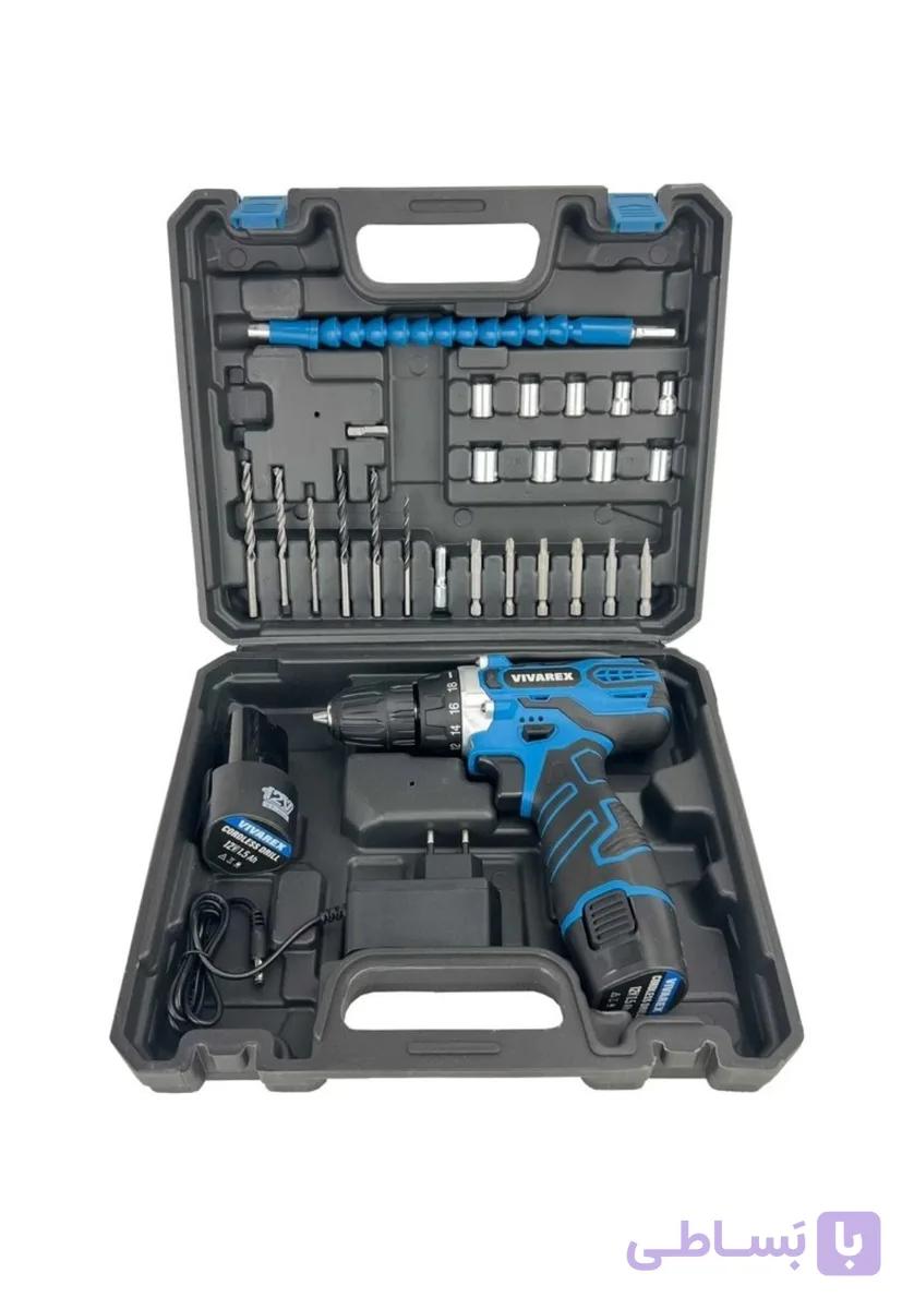 مجموعه 28 عددی دریل شارژی ویوارس دو باطری با لوازم مدل VR12v-2A
