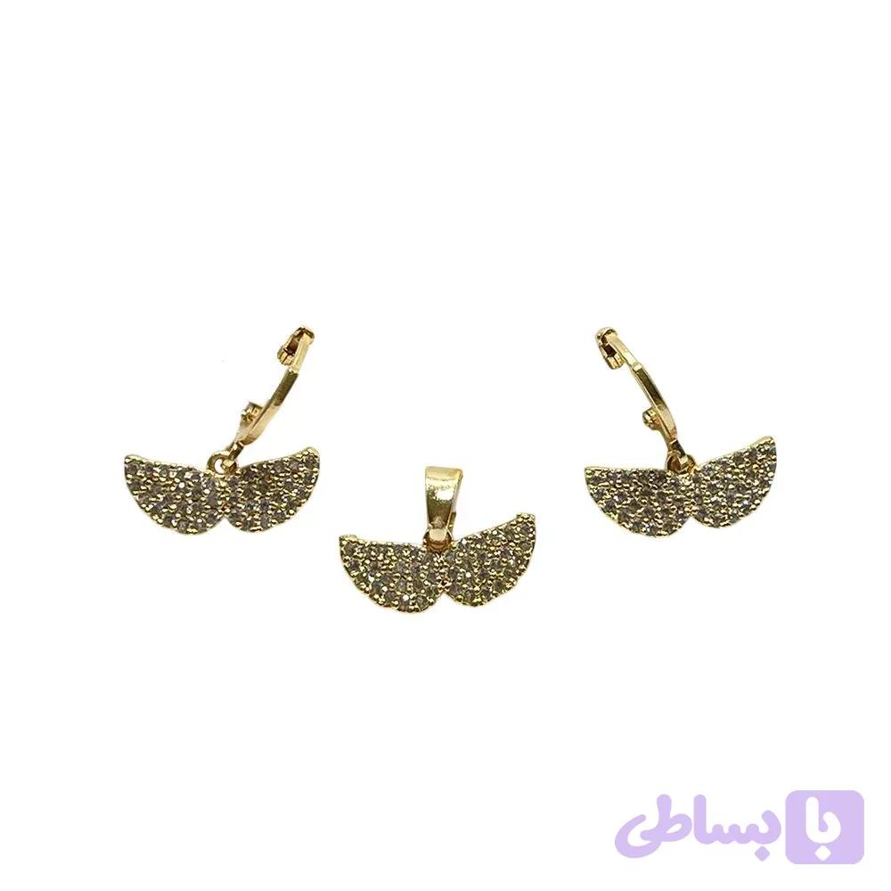 نیم ست طرح بال فرشته تمام نگین درخشان نقره ای — تصویر 1