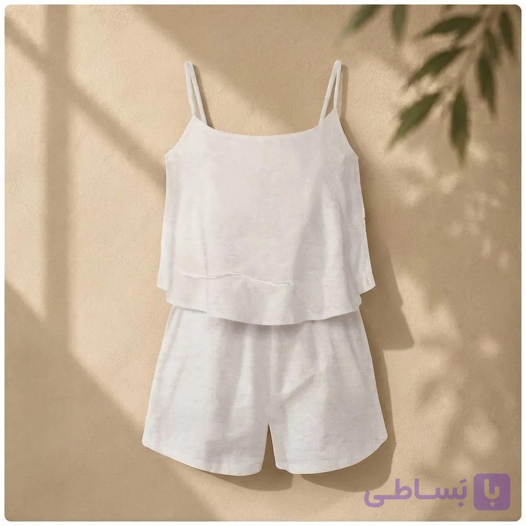 سرهمی کوتاه زنانه برند اسمارا کد C-3718 | پارچه کتان و ویسکوز اکوورو با بندهای قابل تنظیم