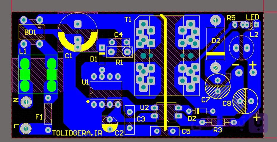فایل pcb آلتیوم منبع تغذیه سوئیچینگ 12 ولت 2 آمپر — تصویر 1