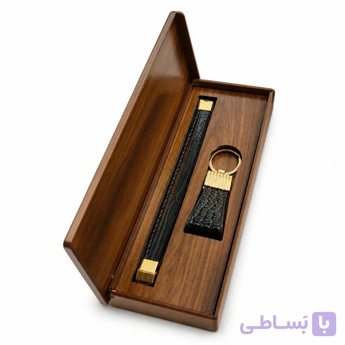ست جاکلیدی و دستبند چرم طبیعی مدل آشا — تصویر 1