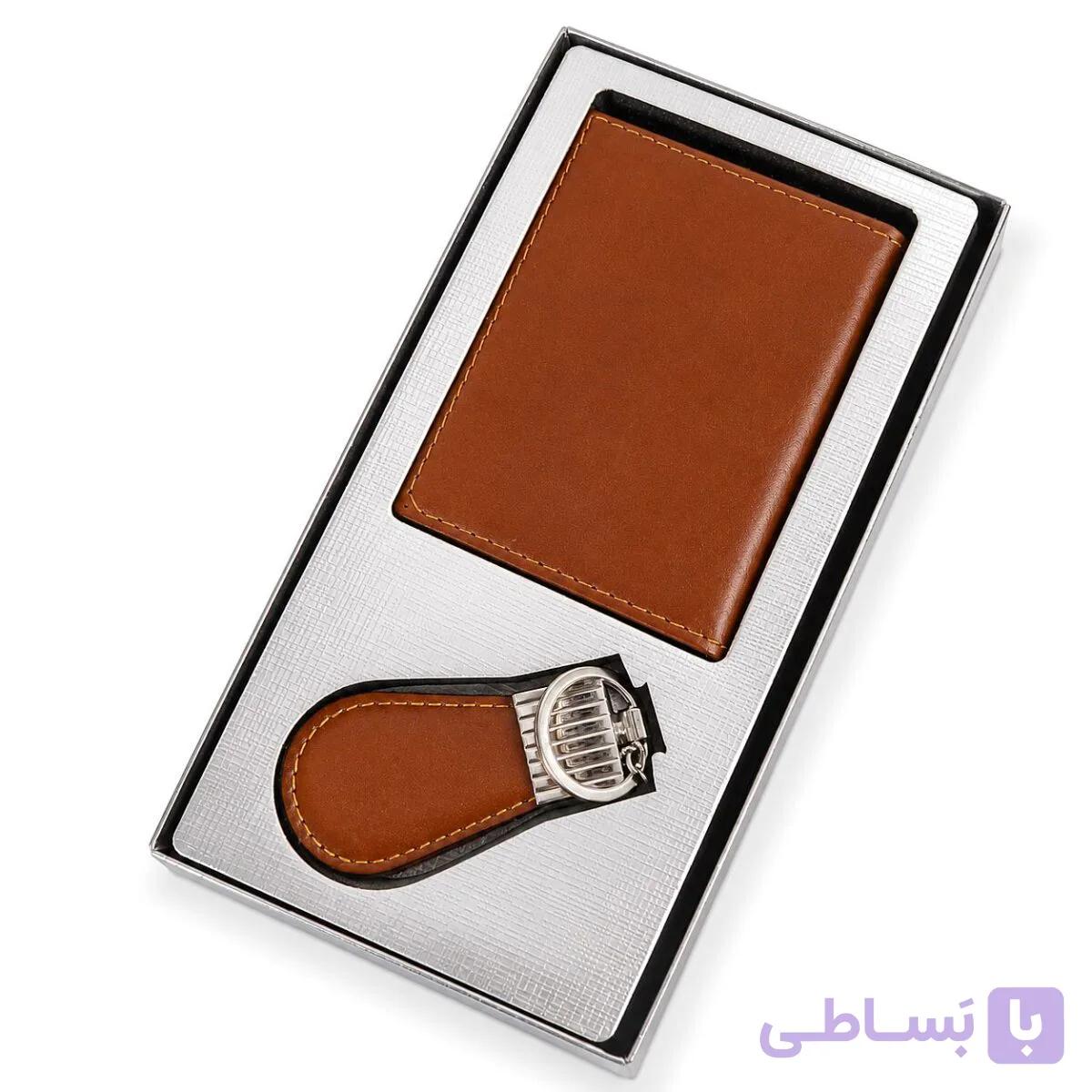 ست جاکارتی و جاسوئیچی چرم طبیعی مدل آرکا — تصویر 1