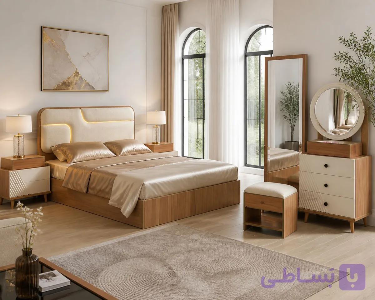 سرویس کامل تختخواب دونفره (200×160) میزآرایش ،دوکشو،صندلی