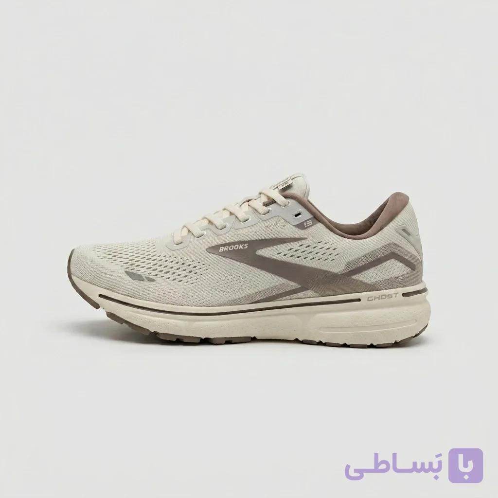 کتونی بروکس Ghost 15 سفید برنجی قهوه‌ای — تصویر 1