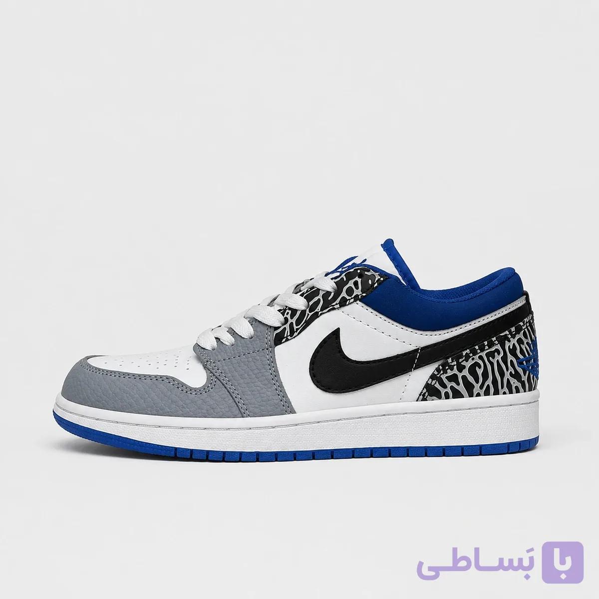 کتونی نایک Air Jordan 1 Low سفید آبی مشکی طوسی — تصویر 1