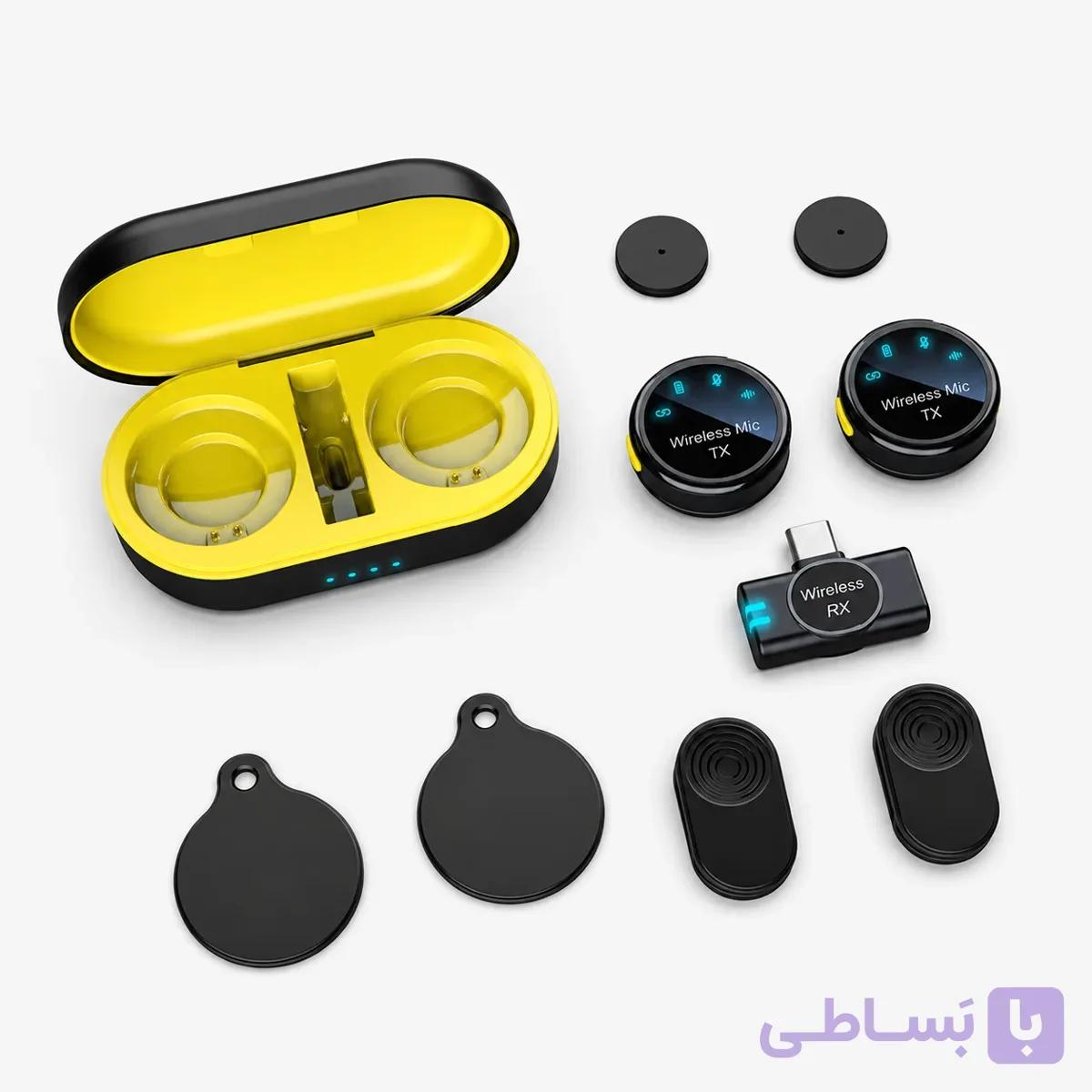 میکروفون یقه‌ای بی‌سیم دو نفره با گیرنده Type-C و مبدل Lightning — تصویر 1