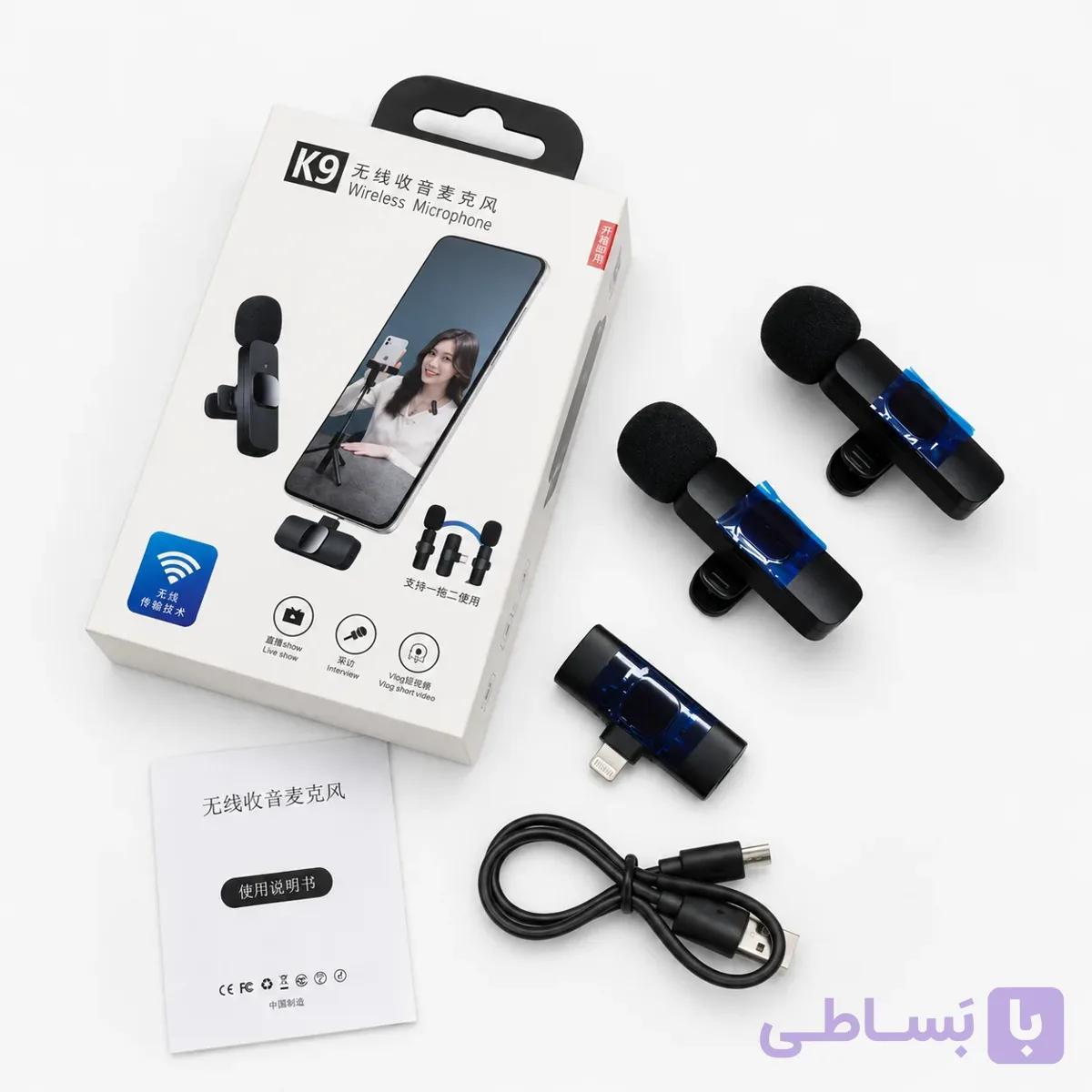 میکروفون یقه‌ای بی‌سیم دو نفره K9 مخصوص آیفون — تصویر 1