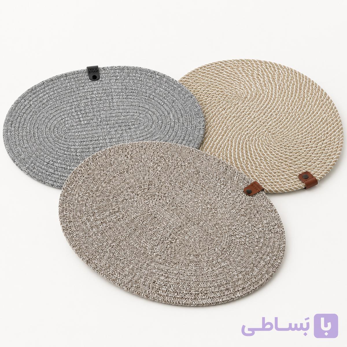 زیرشقابی بیضی بافت در 3 رنگ طوسی، شکلاتی و زبرا کرم — تصویر 1