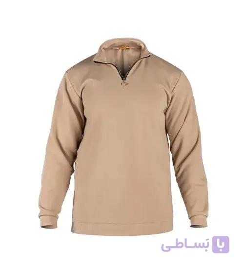 بلوز یقه نیم زیپ مردانه نرمال ساده دو نخ پنبه کرم مدل 49262