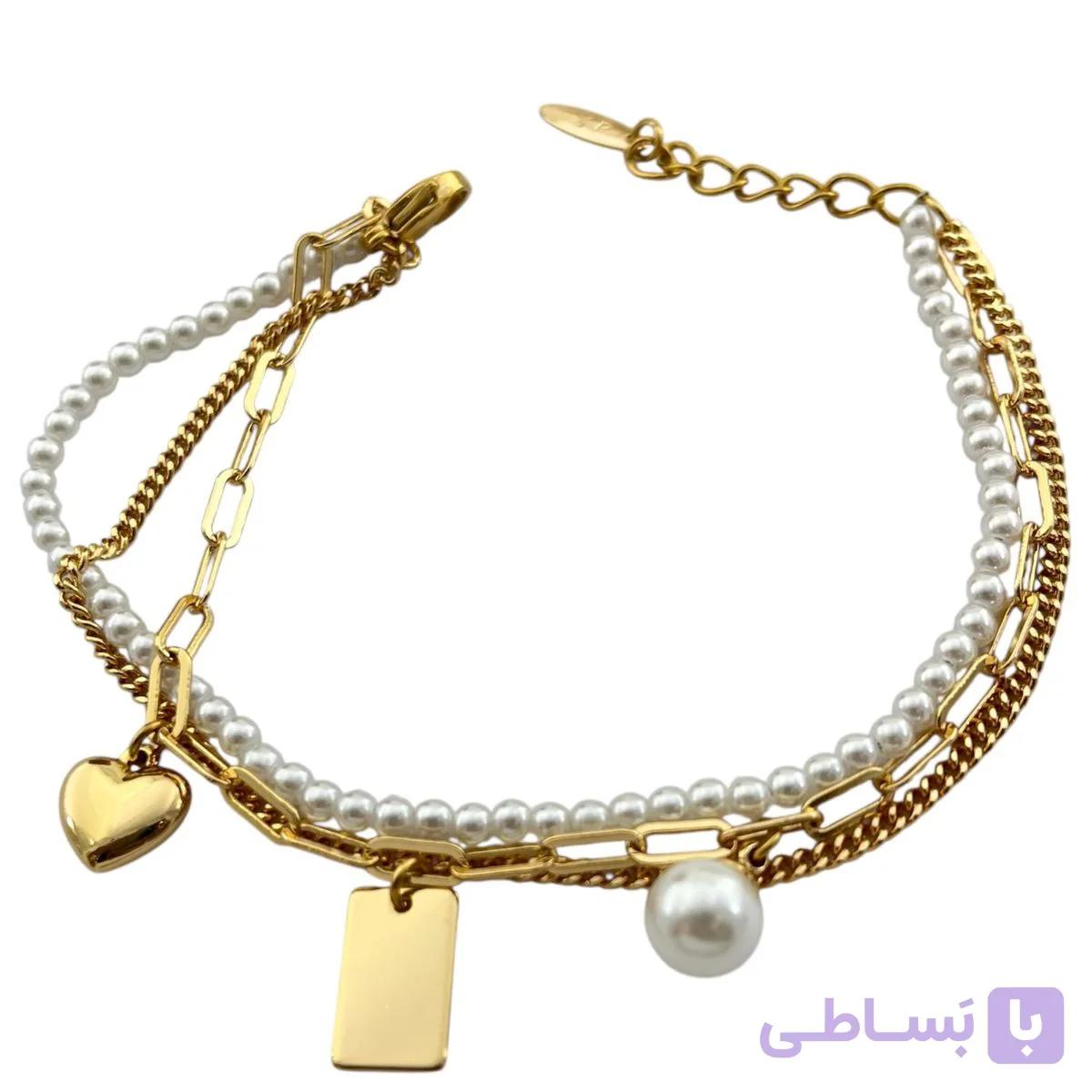 دستبند زنانه ژوپینگ مدل تیفانی قلب و مرواریدی B5170 — تصویر 1