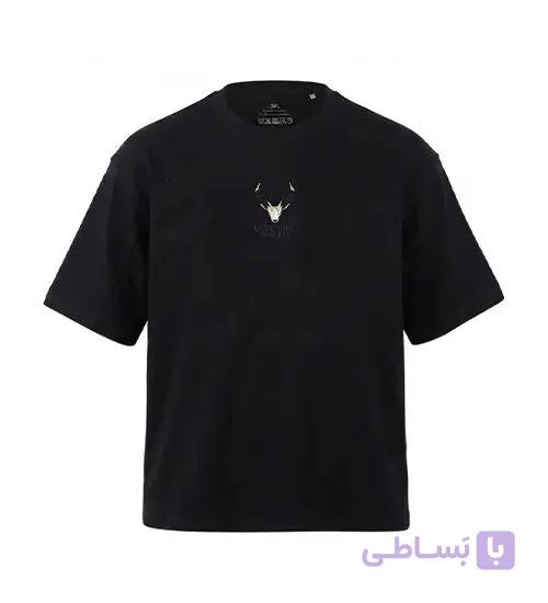 تیشرت یقه گرد مردانه باکسی طرح دار پنبه یک رو مشکی مدل 51023