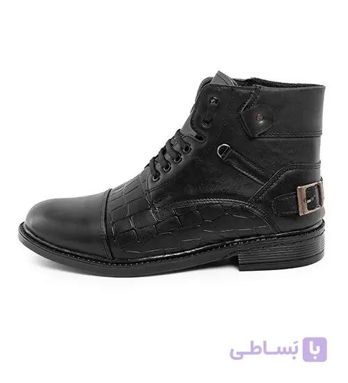 نیم بوت چرم مصنوعی مردانه مشکی  اسپرت بنددار مدل 39677