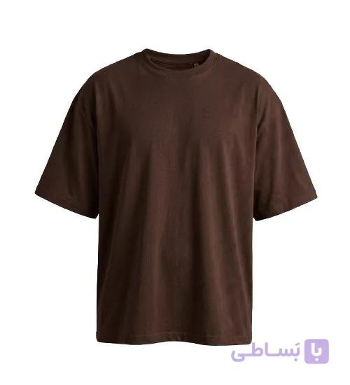 تیشرت یقه گرد مردانه باکسی ساده پنبه یک رو شکلاتی مدل 49505
