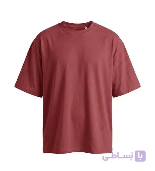 تیشرت یقه گرد مردانه باکسی ساده پنبه یک رو قرمز مدل 49665