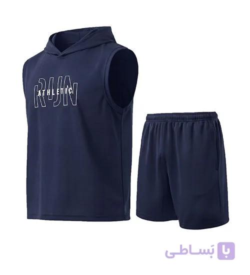 ست رکابی و شلوارک مردانه نرمال طرح دار اسپان سرمه ای مدل 50980