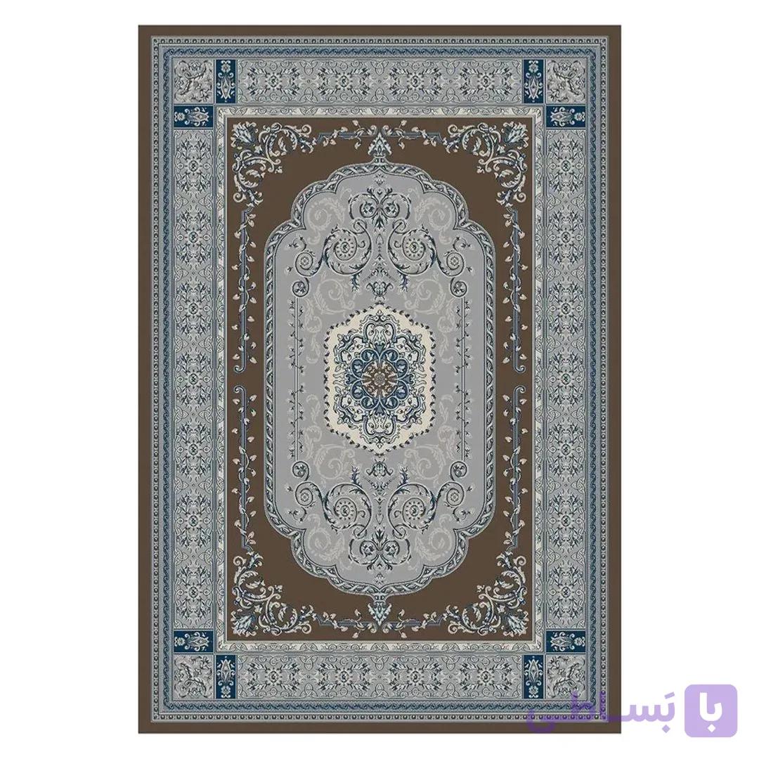 فرشینه مخمل ترک طرح قاب بیضی قهوه ای کد U9-522 — تصویر 1