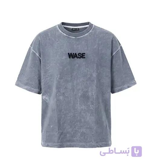 تیشرت یقه گرد مردانه باکسی طرح دار مچینست طوسی مدل 50947