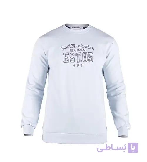 بلوز یقه گرد مردانه نرمال طرح دار دو نخ پنبه آبی روشن مدل 49189