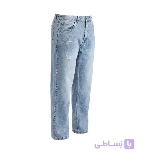 شلوار مردانه نیم بگ ساده جین آبی روشن مدل 50826