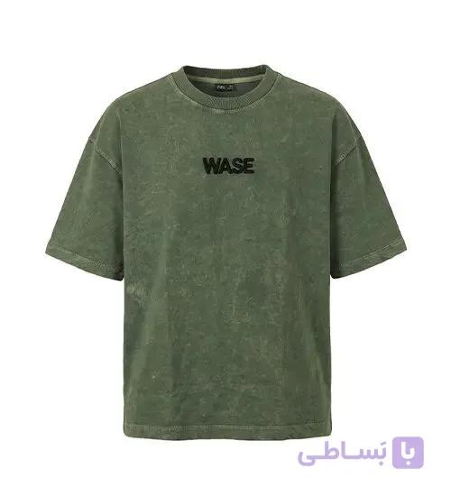 تیشرت یقه گرد مردانه باکسی طرح دار مچینست سبز مدل 50948