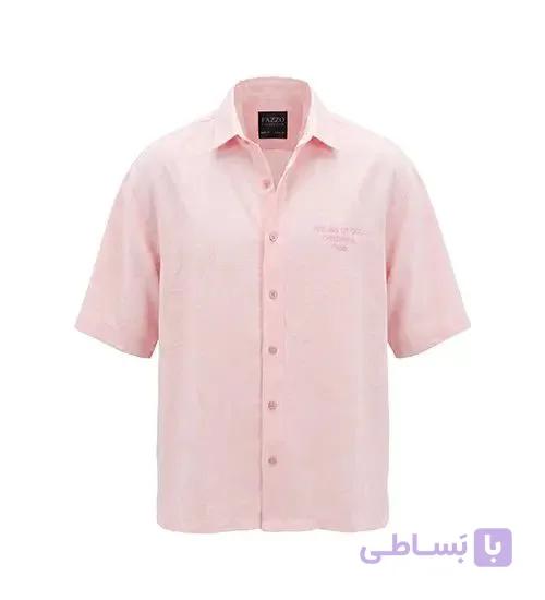 پیراهن آستین کوتاه مردانه باکسی ساده لینن صورتی مدل 50964