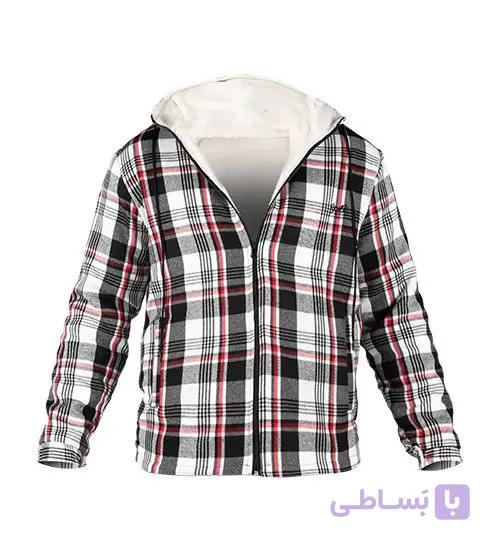 سویشرت مردانه نرمال چهارخانه پشمی سفید طوسی مدل 49009