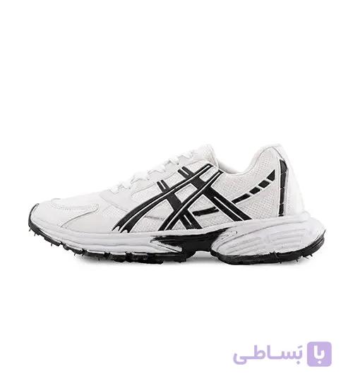 کفش مردانه اسپرت چرم مصنوعی سفید مشکی Asics مدل 50703