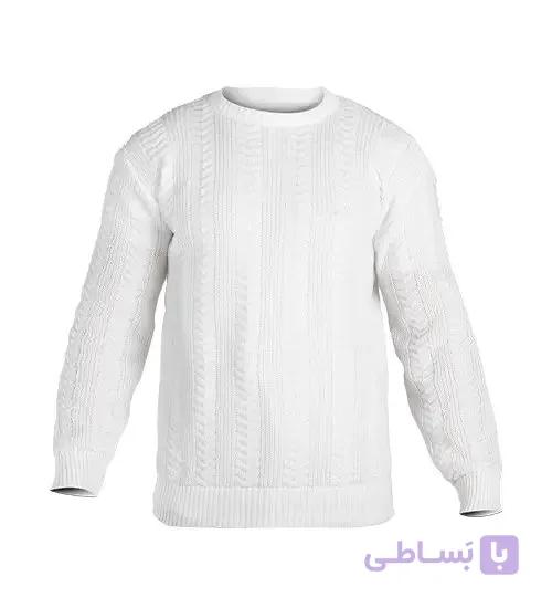 بافت مردانه یقه گرد سفید فری سایز راه راه مدل 49012