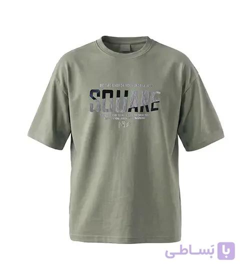 تیشرت یقه گرد مردانه باکسی طرح دار پنبه دو رو سبز روشن مدل 50907