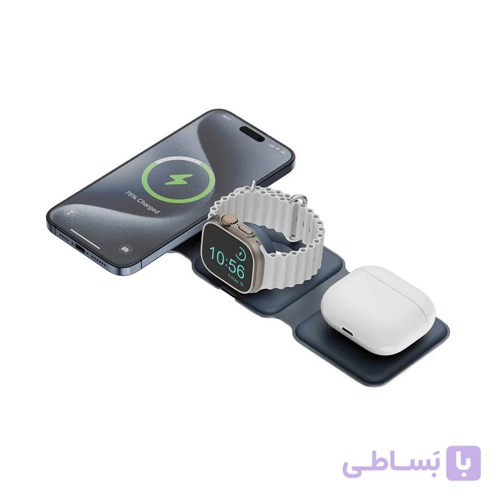 شارژر بی سیم مغناطیسی تاشو بازیک مدل Bazic GoMag Trio Plus — تصویر 1