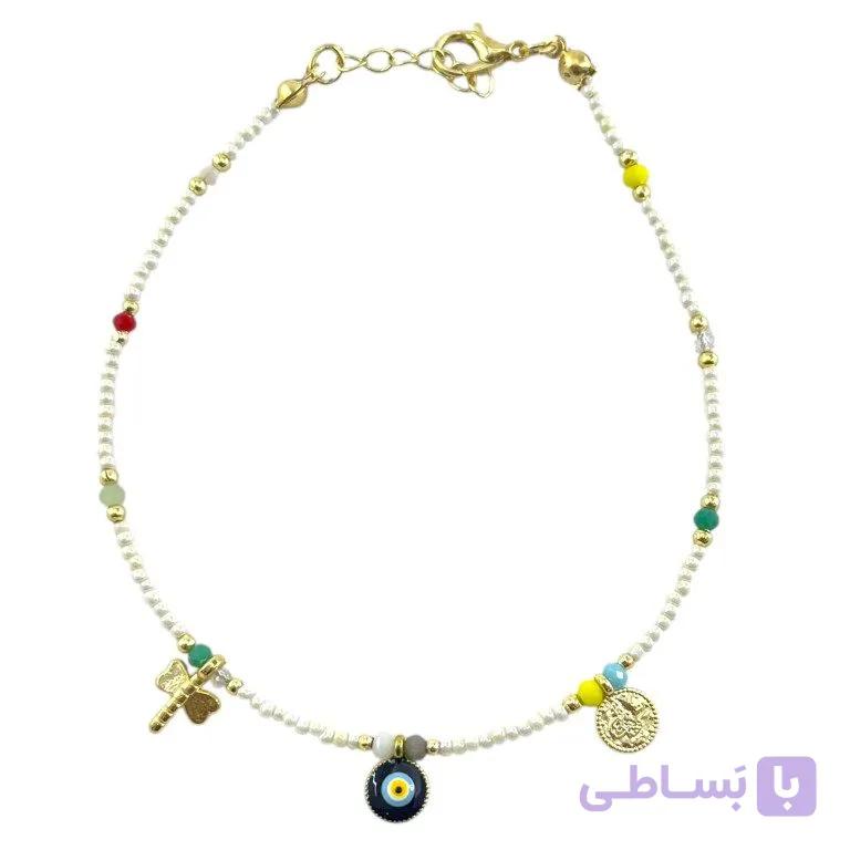 پابند زنانه تابستانی مهره ای مدل سکه چشم نظر کد A4651 — تصویر 1