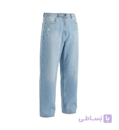 شلوار مردانه نیم بگ ساده جین آبی یخی مدل 49772