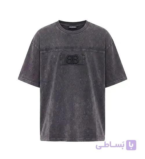 تیشرت یقه گرد مردانه باکسی طرح دار مچینست خاکستری تیره Balenciaga مدل 50946