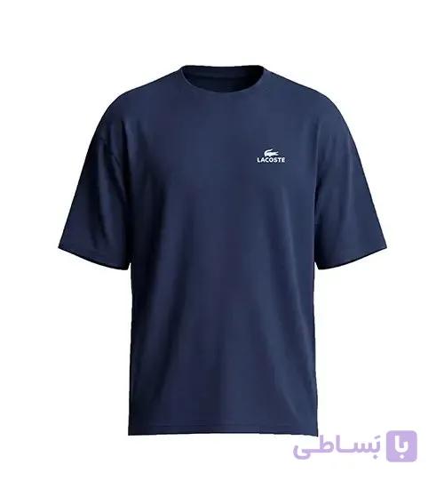 تیشرت یقه گرد مردانه باکسی طرح دار اسپان دورس سرمه ای Lacoste مدل 50432