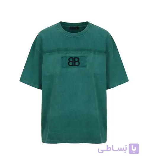 تیشرت یقه گرد مردانه باکسی طرح دار مچینست سبز Balenciaga مدل 50944
