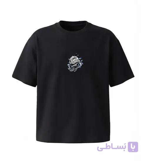 تیشرت یقه گرد مردانه باکسی طرح دار پنبه یک رو مشکی مدل 50626